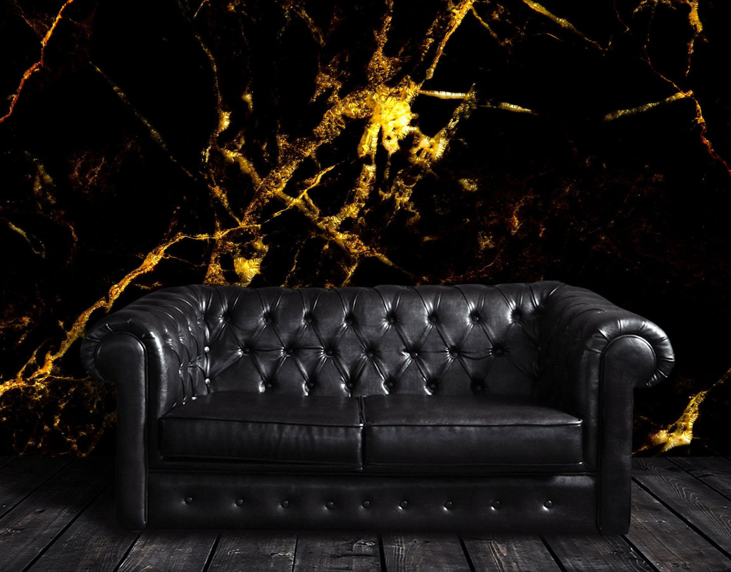 Black and Gold Abstract Marble Stone Peel and Stick Wall Mural. #6239