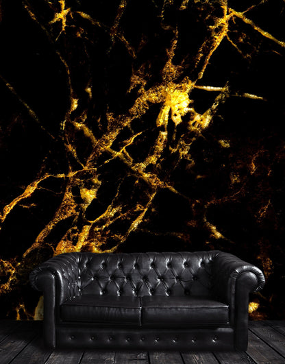 Black and Gold Abstract Marble Stone Peel and Stick Wall Mural. #6239
