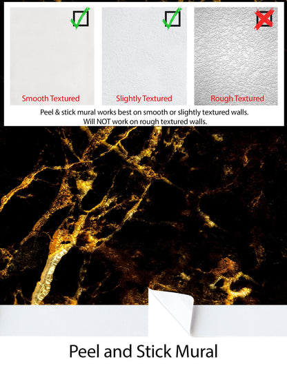 Black and Gold Abstract Marble Stone Peel and Stick Wall Mural. #6239