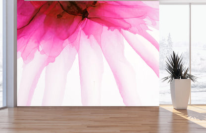 Pink Flower Watercolor Alcohol Ink Stain Abstract Design. Peel and Stick Wall Mural. #6252