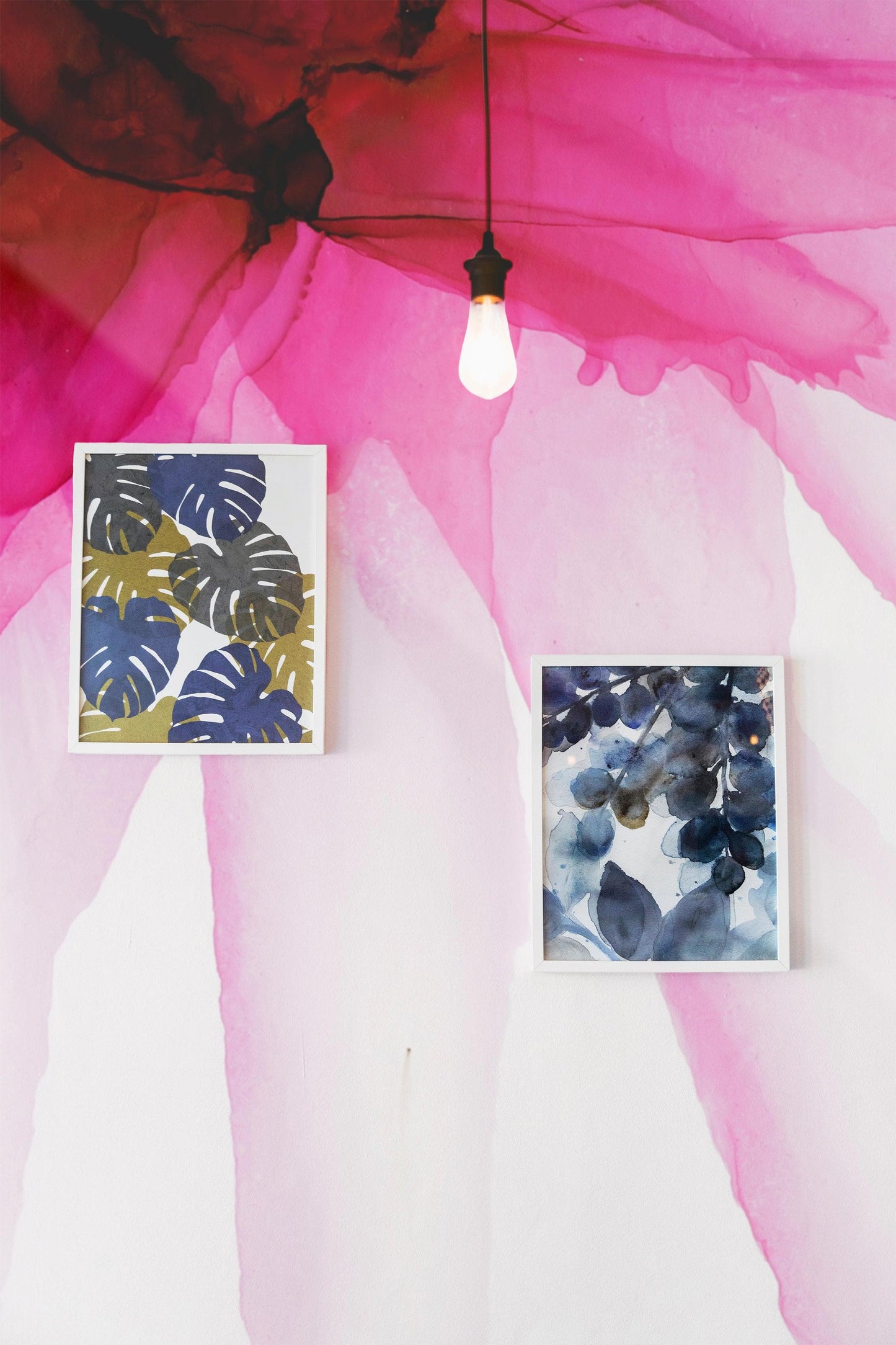 Pink Flower Watercolor Alcohol Ink Stain Abstract Design. Peel and Stick Wall Mural. #6252