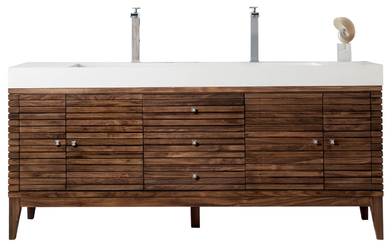 James Martin Linear 72" Double Bathroom Vanity, Mid-Century Walnut