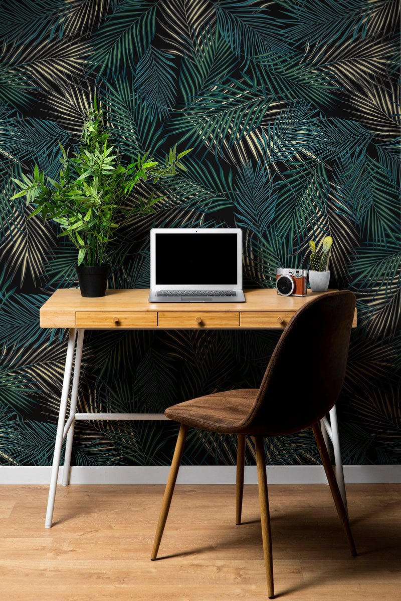Tropical Palm Leave Pattern Peel and Stick Wall Mural. #6264, view 2