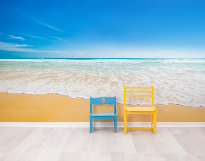 Bright Afternoon Blue Skies Ocean Beach Wave Wall Mural. #6272