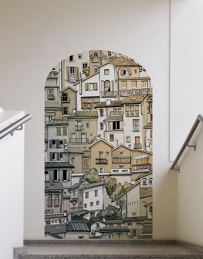 Arch Doorway Wall Decal. European Charming Small Village Town Arch Peel and Stick Wall Decal. Removable Graphic. #6293