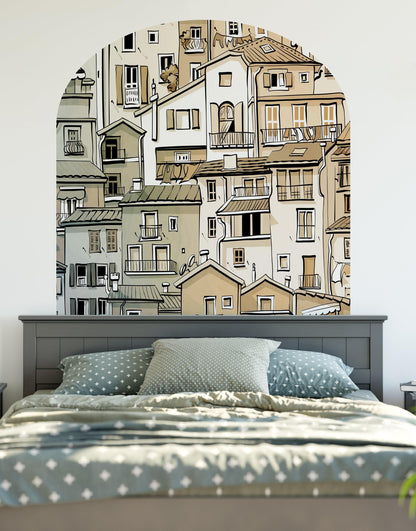 Arch Doorway Wall Decal. European Charming Small Village Town Arch Peel and Stick Wall Decal. Removable Graphic. #6293