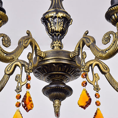DecorBites™ Retro Geometric Stained Glass Chandelier with Crystal Pendants - 5 Bulbs in Yellow/Blue for Bedroom