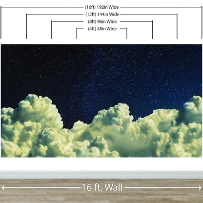 Dreamy Cloudy Night Among the Stars Wall Mural. Abstract Night Sky, Stars and Clouds. Peel and Stick Wallpaper. #6300