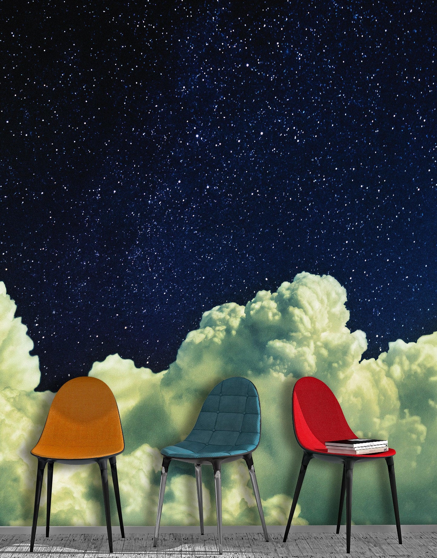 Dreamy Cloudy Night Among the Stars Wall Mural. Abstract Night Sky, Stars and Clouds. Peel and Stick Wallpaper. #6300