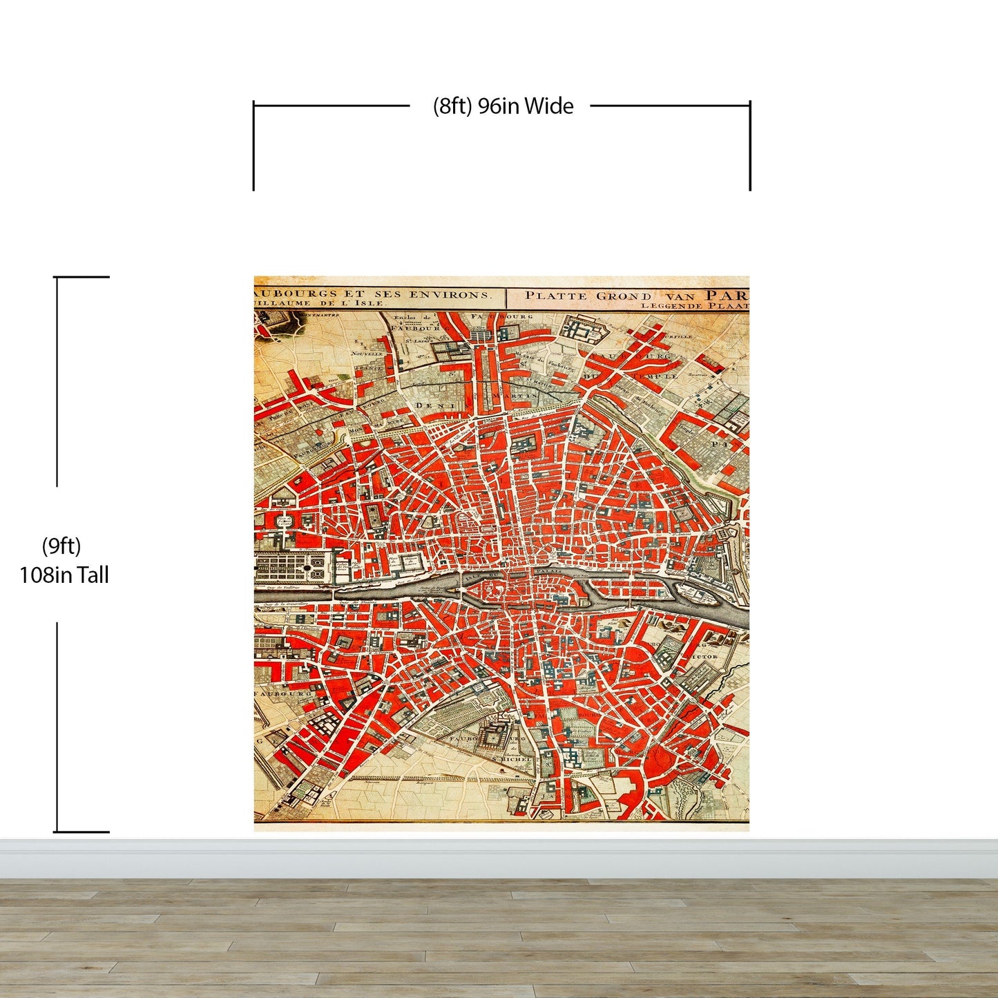 Vintage Map of Paris Wall Mural. Plattegrond van Parijs (ca. 1721–1774) by Guillaume Delisle. #6312