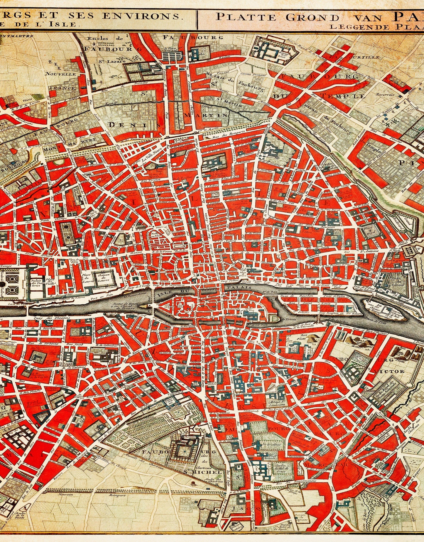 Vintage Map of Paris Wall Mural. Plattegrond van Parijs (ca. 1721–1774) by Guillaume Delisle. #6312