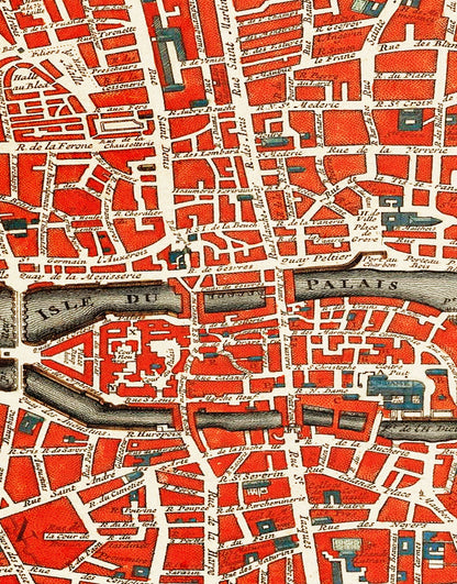 Vintage Map of Paris Wall Mural. Plattegrond van Parijs (ca. 1721–1774) by Guillaume Delisle. #6312