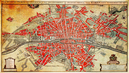 Vintage Map of Paris Wall Mural. Plattegrond van Parijs (ca. 1721–1774) by Guillaume Delisle. #6312
