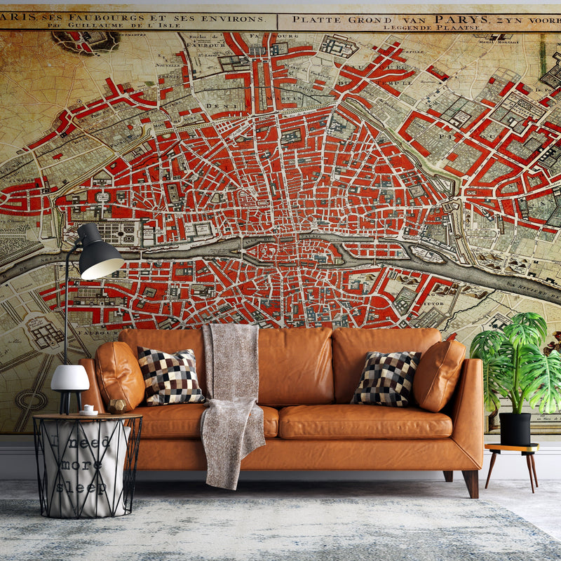 Vintage Map of Paris Wall Mural. Plattegrond van Parijs by Guillaume Delisle. #6312, view 2