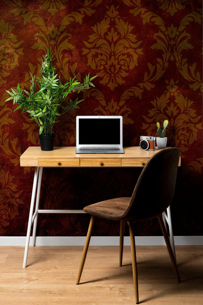 Damask Grunge Vintage Dark Pattern Wall Mural Peel and Stick Wallpaper. #6316