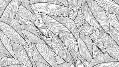 Banana Leaves Wallpaper, Palm Leaves Line Art Pattern Peel and Stick Wall Mural. #6330