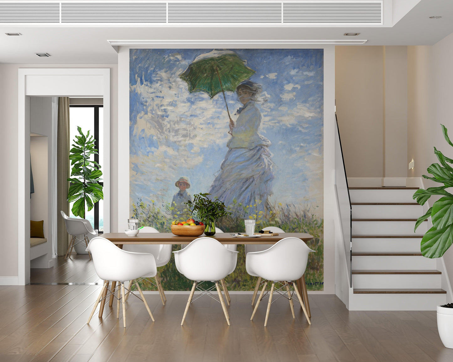 Monet Painting Wall Mural. Woman with a Parasol, Madame Monet and Her Son (1875) Painting. #6332