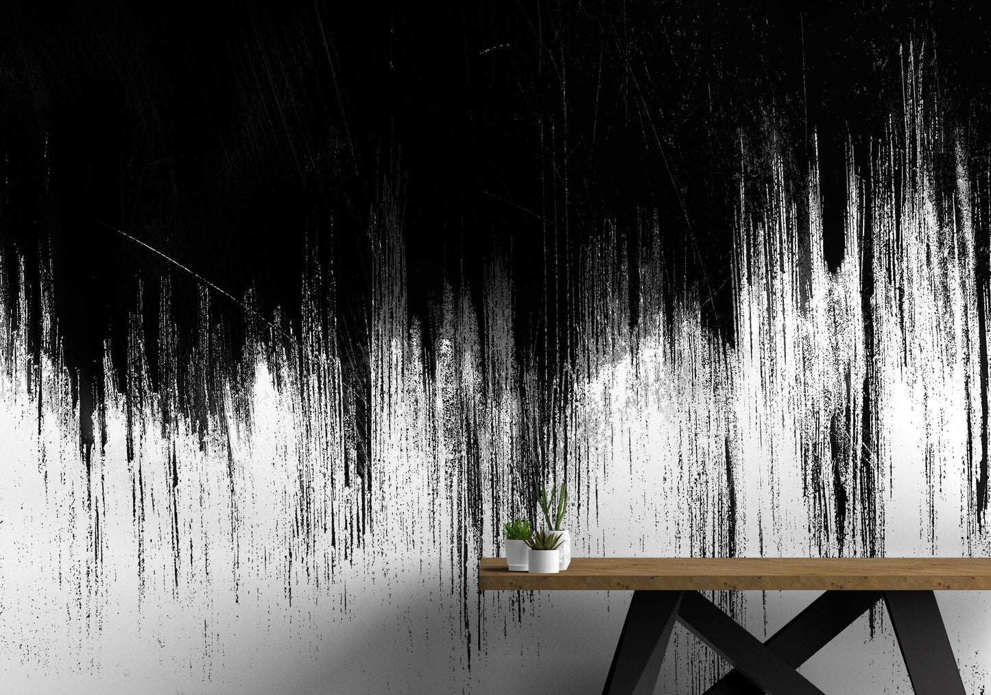 Black and White Grunge Line Art Wall Mural / Peel and Stick Wallpaper. #6336