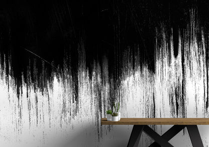 Black and White Grunge Line Art Wall Mural / Peel and Stick Wallpaper. #6336