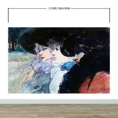 Vintage Painting, Three Women in Profile by Artist Henry Somm. Large Wall Mural / Peel and Stick Wallpaper. #6338