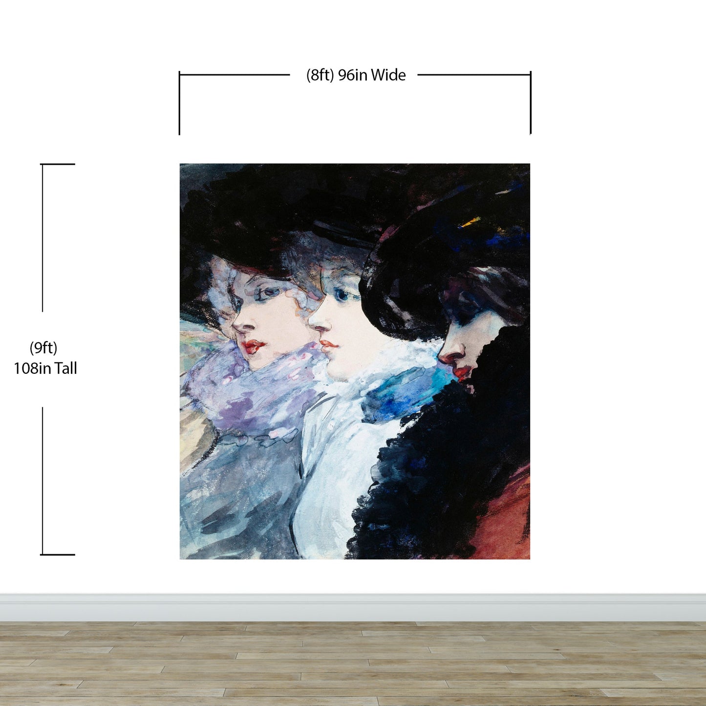 Vintage Painting, Three Women in Profile by Artist Henry Somm. Large Wall Mural / Peel and Stick Wallpaper. #6338