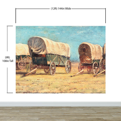 Western Cowboy Theme Wall Mural Decor. Study of Covered Wagons by Samuel Colman. Painting Artwork. Peel and Stick Wallpaper. #6339