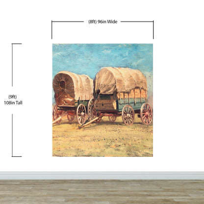 Western Cowboy Theme Wall Mural Decor. Study of Covered Wagons by Samuel Colman. Painting Artwork. Peel and Stick Wallpaper. #6339