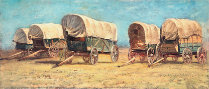 Western Cowboy Theme Wall Mural Decor. Study of Covered Wagons by Samuel Colman. Painting Artwork. Peel and Stick Wallpaper. #6339