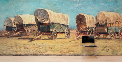 Western Cowboy Theme Wall Mural Decor. Study of Covered Wagons by Samuel Colman. Painting Artwork. Peel and Stick Wallpaper. #6339