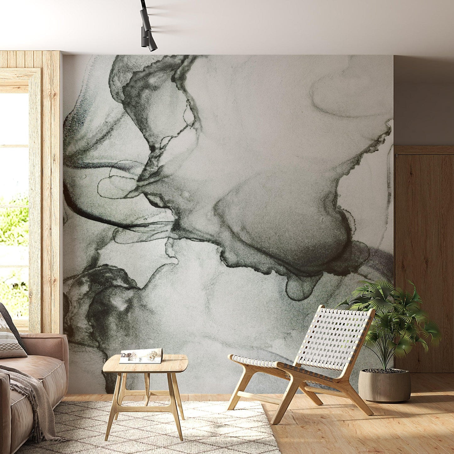 Abstract Black and White Fluid Alcohol Ink Painting Wall Mural. Peel and Stick Wallpaper. #6341