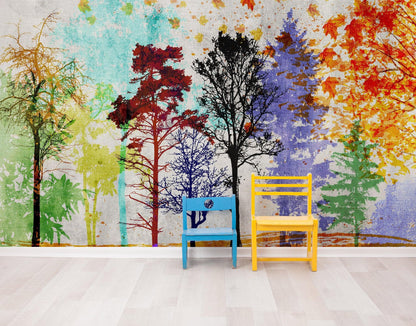 Forest Trees Wall Mural. Abstract Color Print. Peel and Stick Wallpaper / Removable Wall Mural. #6342
