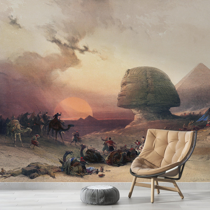 Ancient Egypt Pyramids Wall Mural. Approach of the Simoom Desert of Gizeh illustration, view 2