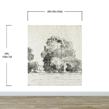 Forest Trees Wallpaper Peel and Stick Mural, Grove of Trees Drawing by Camille Pissarro. #6344