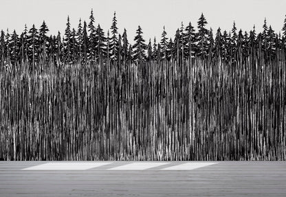 Forest Trees Trunks Grunge Illustration Wall Mural. Peel and Stick Wallpaper. Abstract Lines Silhouette Outdoors Scenery. #6345