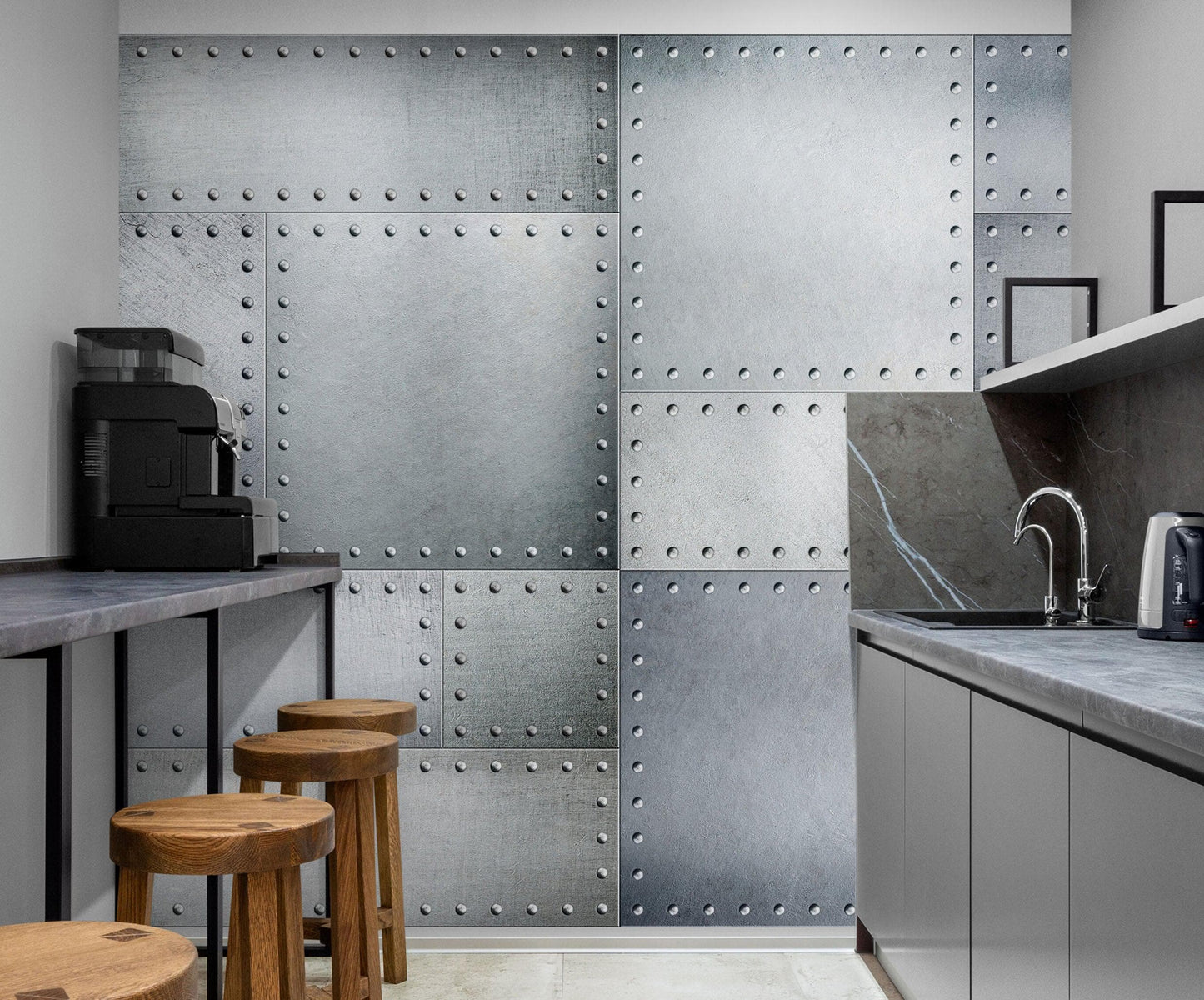 Stainless Steel Metal Grunge Design Wall Mural. Industrial Theme Peel and Stick Wallpaper. #6350