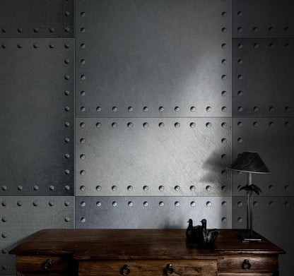 Stainless Steel Metal Grunge Design Wall Mural. Industrial Theme Peel and Stick Wallpaper. #6350