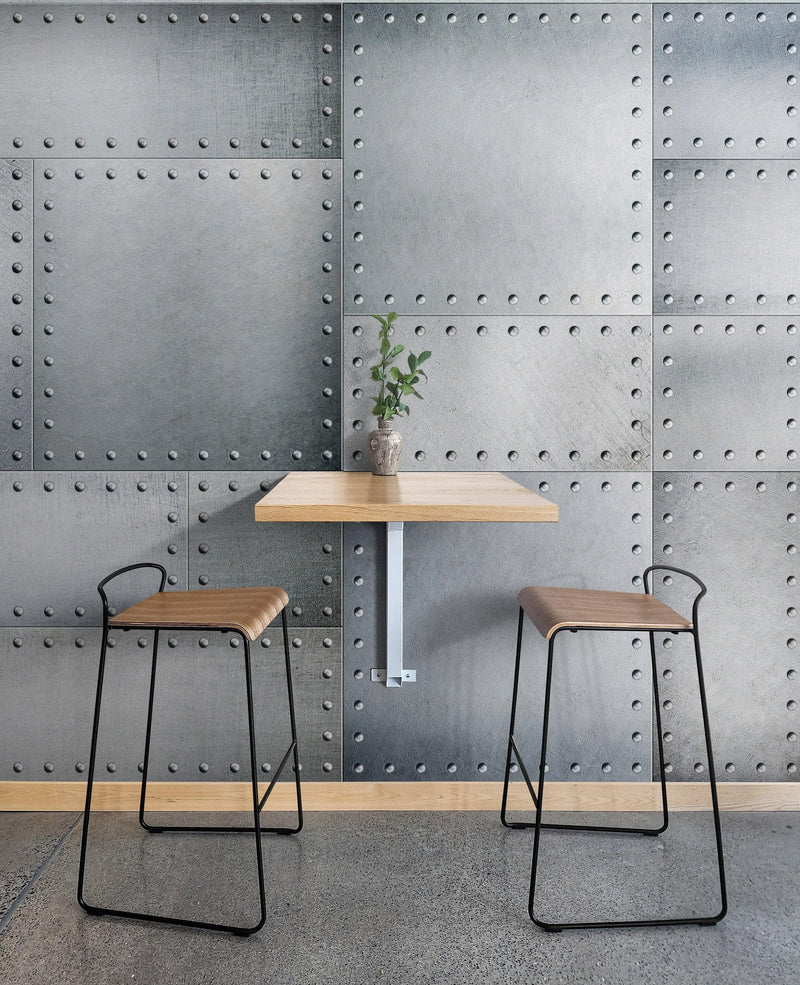 Stainless Steel Metal Grunge Design Wall Mural. Industrial Theme Peel and Stick Wallpaper., view 2