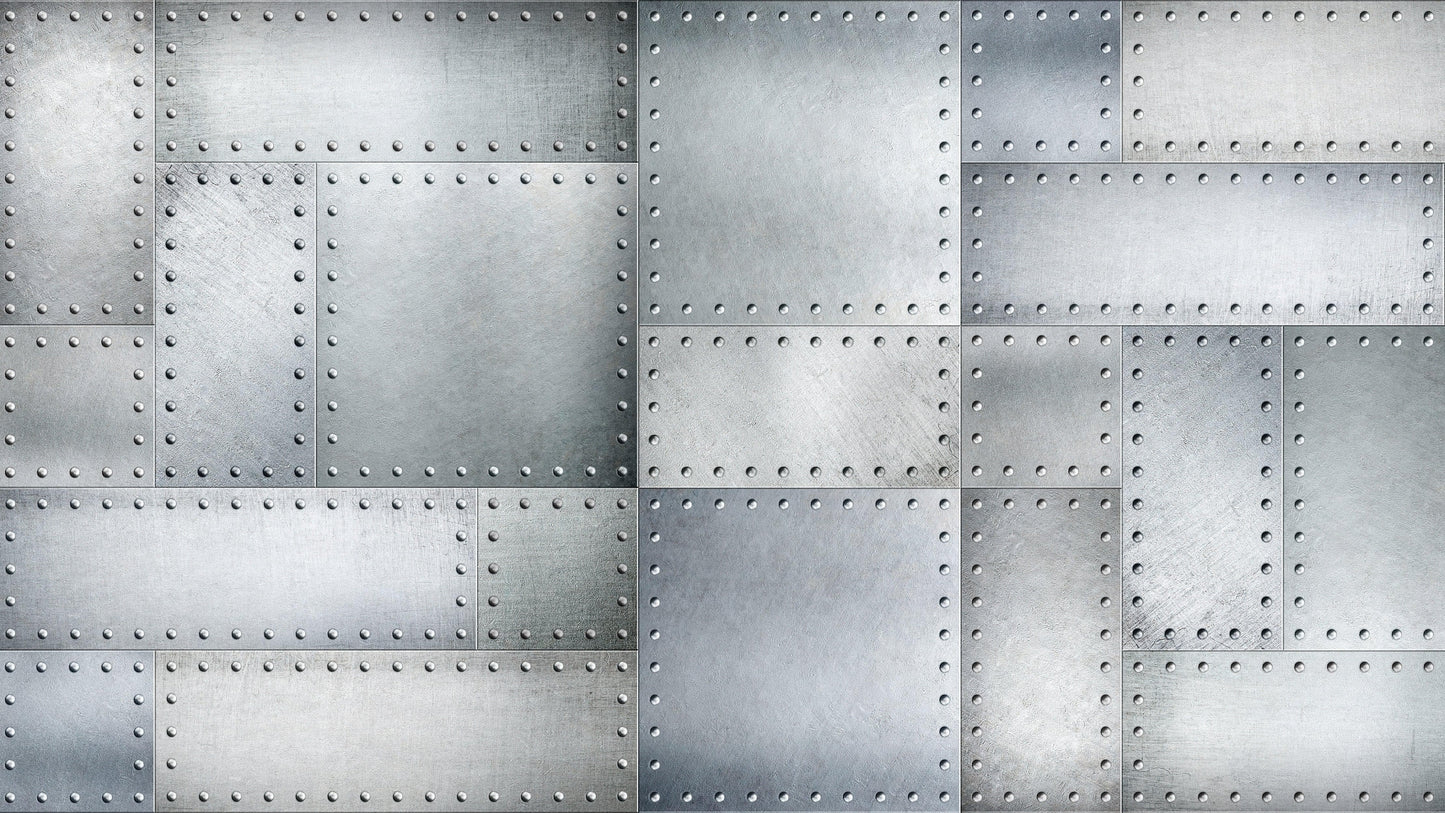 Stainless Steel Metal Grunge Design Wall Mural. Industrial Theme Peel and Stick Wallpaper. #6350