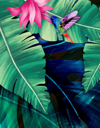 Rainforest Jungle Tropical Wallpaper. Green Flowers and Palm Tree Leaves Design. #6357
