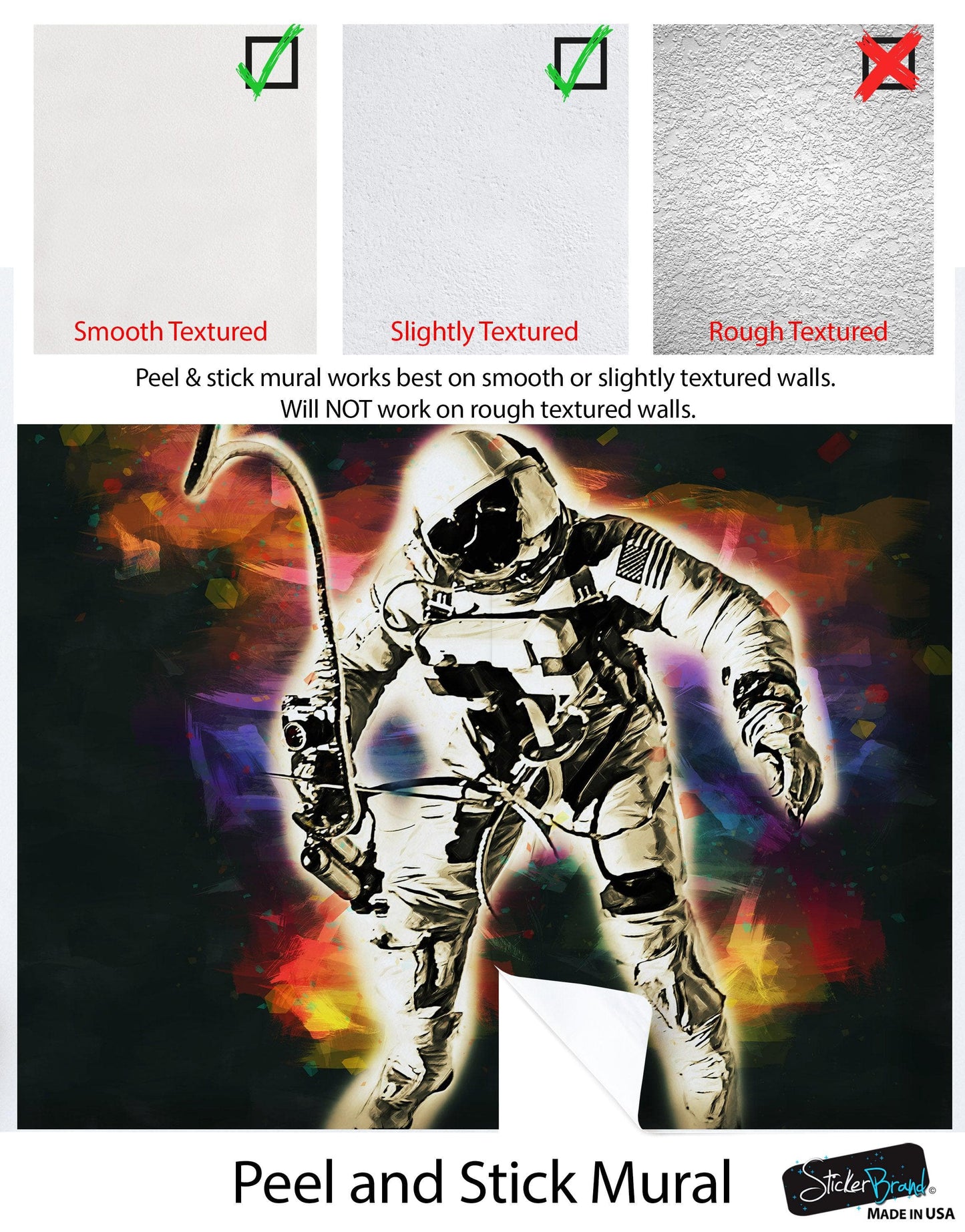 Astronaut Flowing in Space Wall Mural. NASA photo of Astronaut Edward H. White II in space. Peel and Stick Wallpaper. #6359