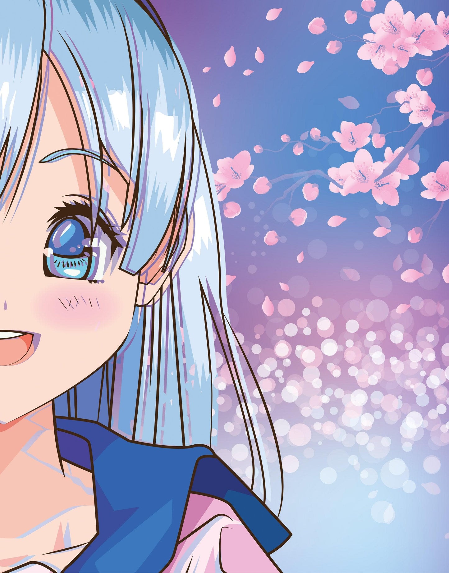 Cute Girl Anime Wall Mural. Japanese Style Animation Design. #6360