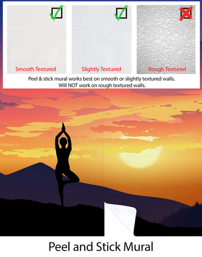Yoga Meditating On Top of Mountain View Wall Mural. Calm Sunrise Design Peel and Stick Wallpaper. #6364