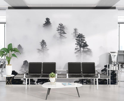 Foggy Forest Wallpaper Black and White Wall Mural. #6368