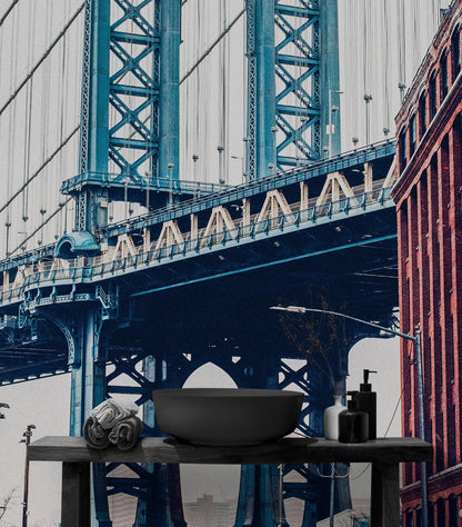 New York City Wall Mural Peel and Stick Wallpaper. Vintage Dumbo NYC. Brooklyn NY Landscape Wallpaper. #6369