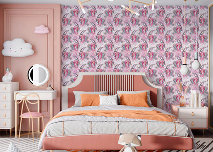 Pink Mermaid Wall Mural. Magical Cute Mermaid and Seahorse in Ocean Peel and Stick Wallpaper. #6371