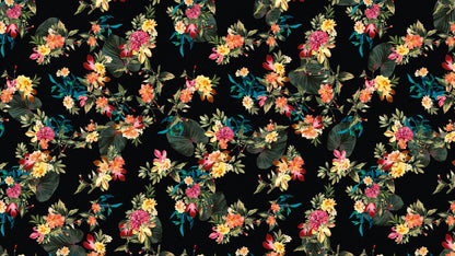 Tropical Flower Wall Mural. Paradise Botanical Flowers and Leave Black Background. #6372