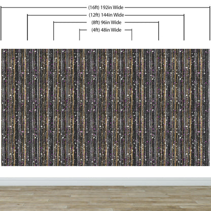 Glamour Gold Stripe Wall Mural. White and Purple Dot Peel and Stick Wallpaper. #6378