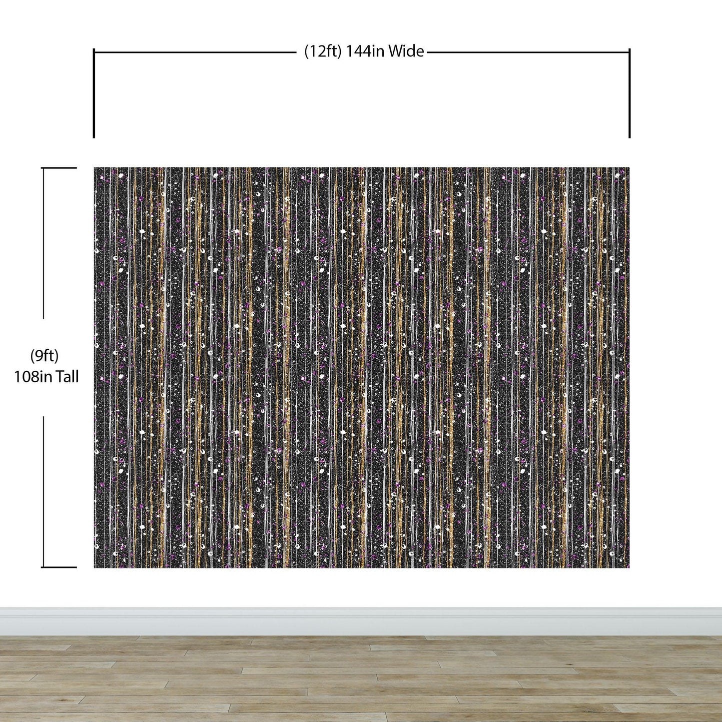 Glamour Gold Stripe Wall Mural. White and Purple Dot Peel and Stick Wallpaper. #6378