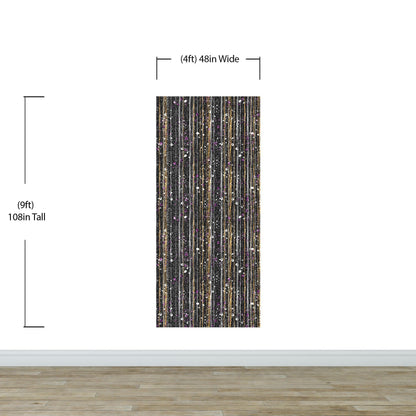 Glamour Gold Stripe Wall Mural. White and Purple Dot Peel and Stick Wallpaper. #6378