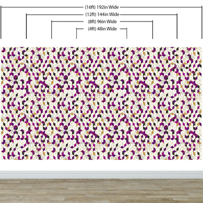 Abstract 3D Cube Shape Wall Mural. Geometric Cube Minimalistic Purple and Gold Peel and Stick Wallpaper. #6380